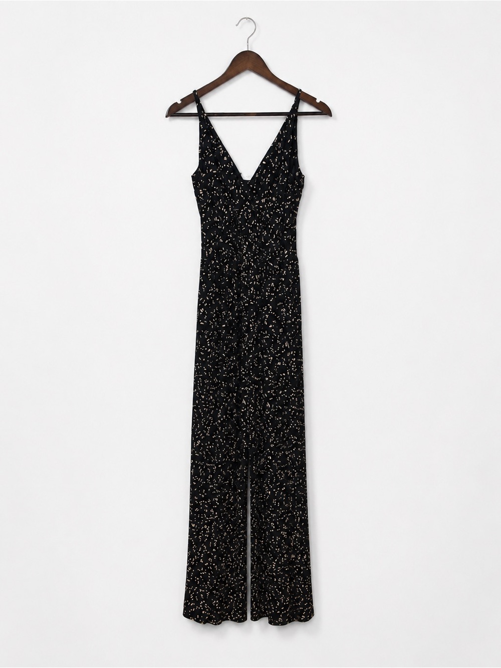 Kaileigh Black & Cream Abstract Print Wide-Leg Romper | Size Large - Picture 3 of 6